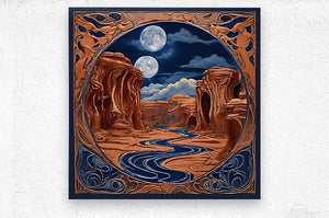 Double Moon Haunted Canyon | Andrea Record Fine Art | Yellowstone Spirit Southwestern Collection Painting Print Andrea Record Fine Art Brushed Metal Print 8x8inches (21x21cm) 