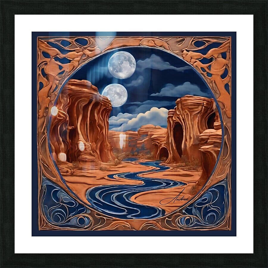 Double Moon Haunted Canyon | Andrea Record Fine Art | Yellowstone Spirit Southwestern Collection Painting Print Andrea Record Fine Art Framed Print 8x8inches (21x21cm) 