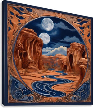 Double Moon Haunted Canyon | Andrea Record Fine Art | Yellowstone Spirit Southwestern Collection Painting Print Andrea Record Fine Art Giclée Stretched Canvas Print 8x8inches (21x21cm) 