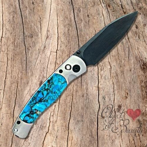 El Rey Solid Blue Kingman Turquoise Knife w Black DLC | Yellowstone Spirit Southwestern Collection Knife Santa Fe Stoneworks 
