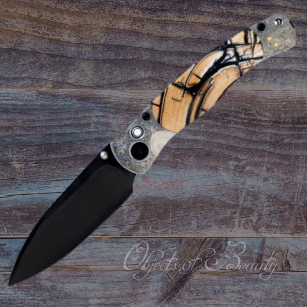 El Rey Woolly Mammoth Tusk w Button Lock Closure Black DLC Blade | Yellowstone Spirit Southwestern Collection Knives Santa Fe Stoneworks 