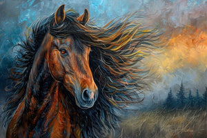 Electra Bay Morgan Print | Andrea Record Fine Art | Yellowstone Spirit Southwestern Collection Painting Print Objects Of Beauty Southwest Giclee Rolled Canvas Print 8x5inches (21x13cm) 