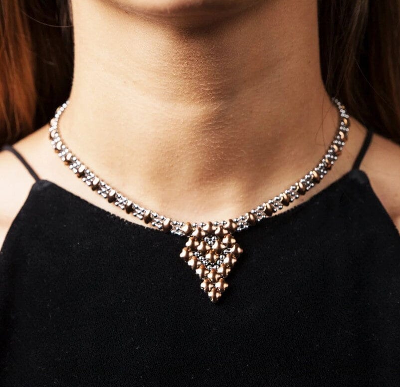 Elissa Stainless Steel w Rose Titanium SG Liquid Metal Necklace | Yellowstone Spirit liquid metal necklace Sergio Gutierrez Liquid Metal Jewelry 