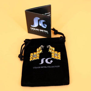 Evalina Stainless Steel w Yellow Gold Titanium Earrings | SG Liquid Metal Earrings Sergio Gutierrez Liquid Metal Jewelry 