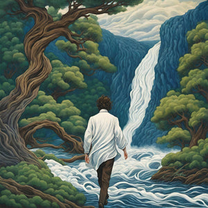 Falls at the Wild Sapphire River | Andrea Record Fine Art | Yellowstone Spirit Southwestern Collection Painting Print Objects Of Beauty Southwest Giclee Fine Art Matte Paper Print 8x8inches (21x21cm) 