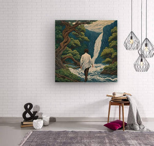 Falls at the Wild Sapphire River | Andrea Record Fine Art | Yellowstone Spirit Southwestern Collection Painting Print Objects Of Beauty Southwest Wood Print 8x8inches (21x21cm) 