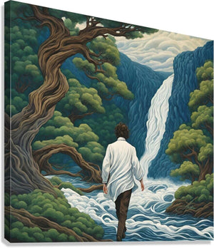 Falls at the Wild Sapphire River | Andrea Record Fine Art | Yellowstone Spirit Southwestern Collection Painting Print Objects Of Beauty Southwest Giclée Stretched Canvas Print 8x8inches (21x21cm) 