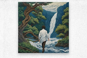 Falls at the Wild Sapphire River | Andrea Record Fine Art | Yellowstone Spirit Southwestern Collection Painting Print Objects Of Beauty Southwest Brushed Metal Print 8x8inches (21x21cm) 