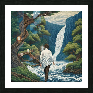 Falls at the Wild Sapphire River | Andrea Record Fine Art | Yellowstone Spirit Southwestern Collection Painting Print Objects Of Beauty Southwest Framed Print 8x8inches (21x21cm) 