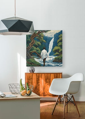 Falls at the Wild Sapphire River | Andrea Record Fine Art | Yellowstone Spirit Southwestern Collection Painting Print Objects Of Beauty Southwest HD Sublimation Metal Print 8x8inches (21x21cm) 