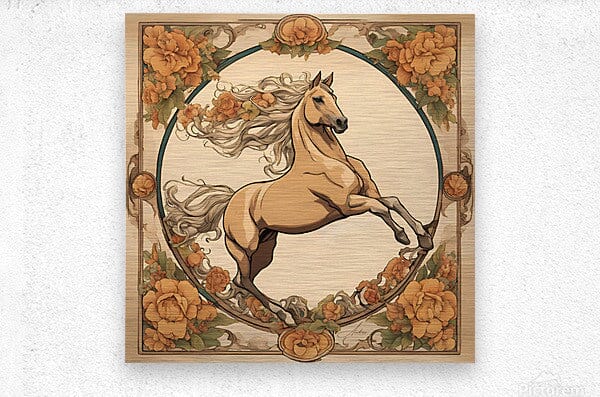 Flying Palomino | Andrea Record Fine Art | Yellowstone Spirit Southwestern Collection Painting Print Andrea Record Fine Art Brushed Metal Print 8x8inches (21x21cm) 