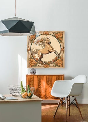 Flying Palomino | Andrea Record Fine Art | Yellowstone Spirit Southwestern Collection Painting Print Andrea Record Fine Art HD Sublimation Metal Print 8x8inches (21x21cm) 