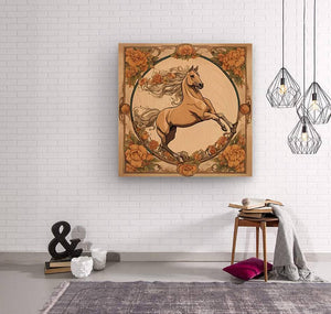 Flying Palomino | Andrea Record Fine Art | Yellowstone Spirit Southwestern Collection Painting Print Andrea Record Fine Art Wood Print 8x8inches (21x21cm) 