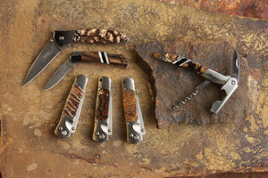 Fossilized Woolly Mammoth 3-3/4" Button Lock Knife with Titanium Frame | Yellowstone Spirit Knives Santa Fe Stoneworks 