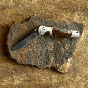 Fossilized Woolly Mammoth 3-3/4" Button Lock Knife with Titanium Frame | Yellowstone Spirit Knives Santa Fe Stoneworks 