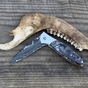 Fossilized Woolly Mammoth Kershaw Leek 4" Knife w Black Damascus Blade USA | Yellowstone Spirit Collectible Knives Santa Fe Stoneworks 