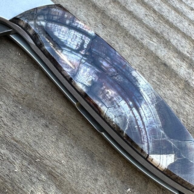 Fossilized Woolly Mammoth Kershaw Leek 4" Knife w Black Damascus Blade USA | Yellowstone Spirit Collectible Knives Santa Fe Stoneworks 