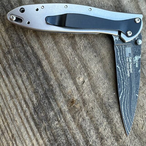 Fossilized Woolly Mammoth Kershaw Leek 4" Knife w Black Damascus Blade USA | Yellowstone Spirit Collectible Knives Santa Fe Stoneworks 