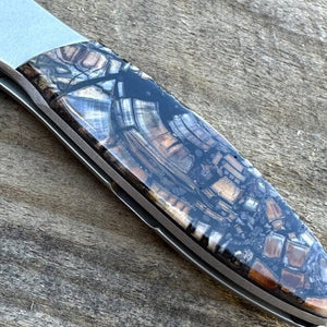 Fossilized Woolly Mammoth Kershaw Leek 4" Knife w Black Damascus Blade USA | Yellowstone Spirit Collectible Knives Santa Fe Stoneworks 