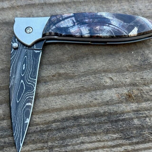 Fossilized Woolly Mammoth Kershaw Leek 4" Knife w Black Damascus Blade USA | Yellowstone Spirit Collectible Knives Santa Fe Stoneworks 