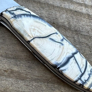 Fossilized Woolly Mammoth Kershaw Leek w Plain Blade in Ivory & Grey | Yellowstone Spirit and Spirit Animal Collection Collectible Knives Santa Fe Stoneworks 