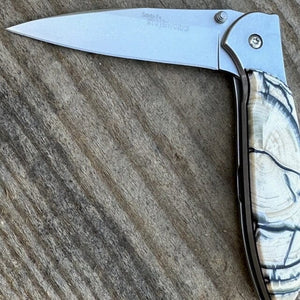 Fossilized Woolly Mammoth Kershaw Leek w Plain Blade in Ivory & Grey | Yellowstone Spirit and Spirit Animal Collection Collectible Knives Santa Fe Stoneworks 