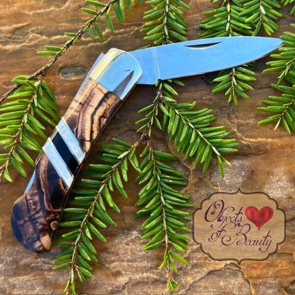 Fossilized Woolly Mammoth Tusk 3" Knife w Plain Blade | Yellowstone Spirit Southwestern and Spirit Animal Collection Collectible Knives Santa Fe Stoneworks 