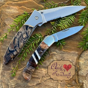 Fossilized Woolly Mammoth Tusk 3" Knife w Plain Blade | Yellowstone Spirit Southwestern and Spirit Animal Collection Collectible Knives Santa Fe Stoneworks 