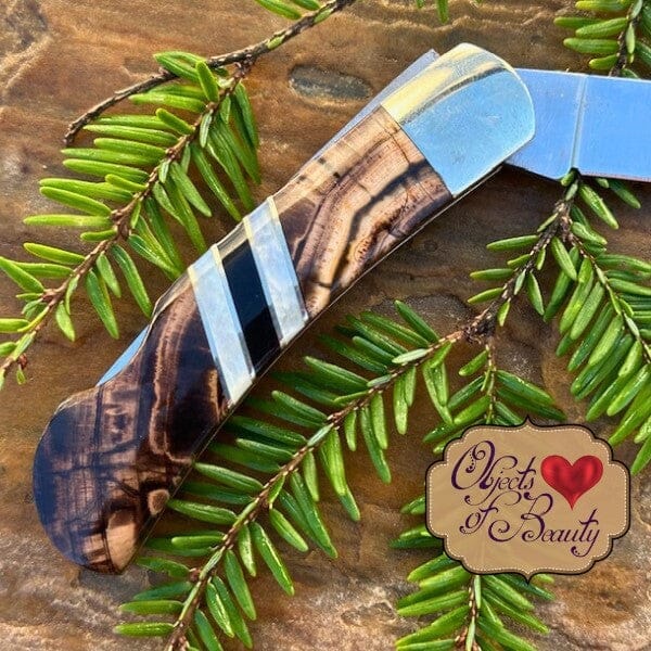 Fossilized Woolly Mammoth Tusk 3" Knife w Plain Blade | Yellowstone Spirit Southwestern and Spirit Animal Collection Collectible Knives Santa Fe Stoneworks 