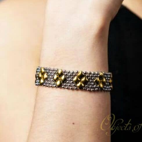 Genevieve Stainless Steel w Yellow-Gold Titanium Bracelet | SG Liquid Silver Jewelry Bracelets Sergio Gutierrez Liquid Metal Jewelry 