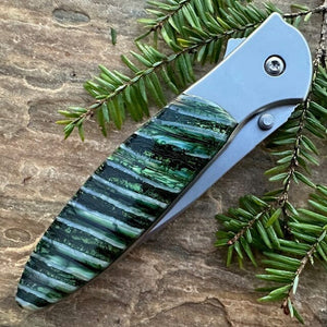 Green Fossilized Woolly Mammoth Tooth 4" Kershaw Leek Knife Plain Blade | Yellowstone Spirit Southwestern and Spirit Animal Collection Collectible Knives Santa Fe Stoneworks 