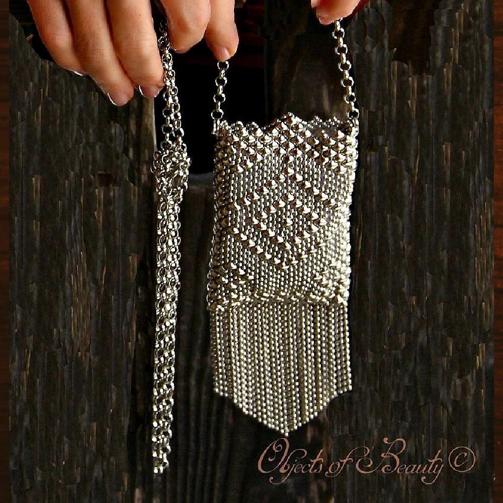 Guinevere Fringe Mesh Bag | SG Liquid Silver Purses and Bags Sergio Gutierrez Liquid Metal Jewelry 