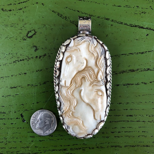 Horse Couple Carved Bone Pendant Necklace | Yellowstone Collection Objects of Beauty Southwest 
