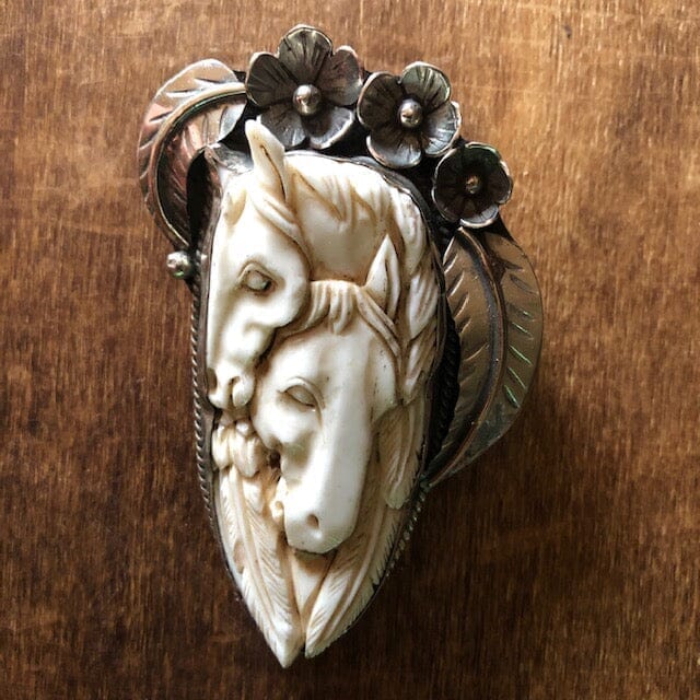 Horse Couple w Floral Bouquet Frame | Spirit Animal | Yellowstone Spirit Southwestern Collection Charms & Pendants Objects of Beauty Southwest 
