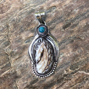 Horse Pendant Carved Bone w Turquoise Small | Spirit Animal & Horse Collections Necklaces Objects of Beauty Southwest 