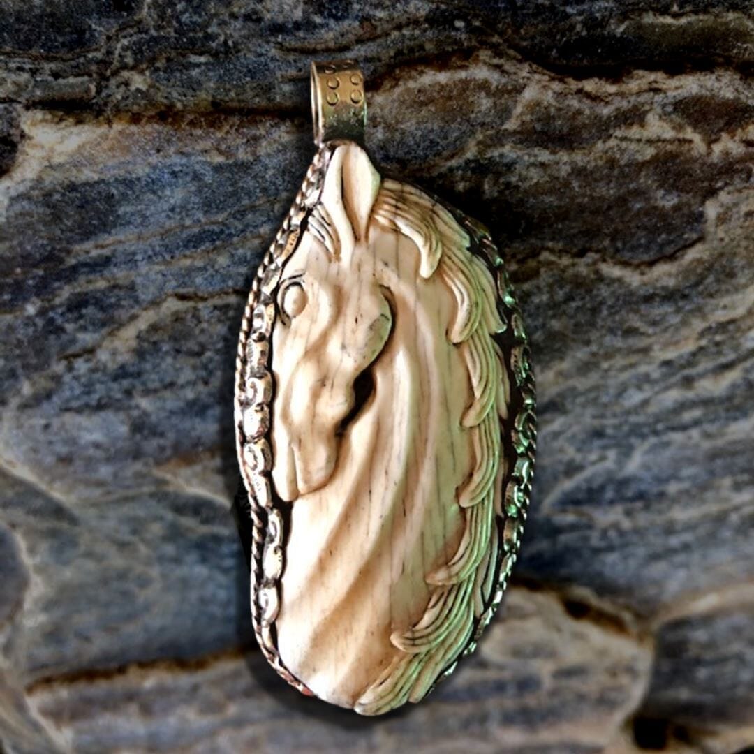Horse w/ Curly Mane Carved Pendant Necklace | Yellowstone Spirit Southwestern and Spirit Animal & Horse Collections Charms & Pendants Objects of Beauty Southwest 