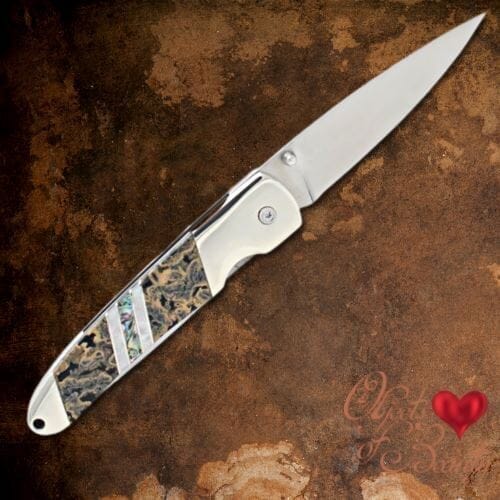Hot Springs Black w Abalone & MOP Damascus Knife | Yellowstone Spirit Southwestern Collection Pocket Folders Santa Fe Stoneworks 