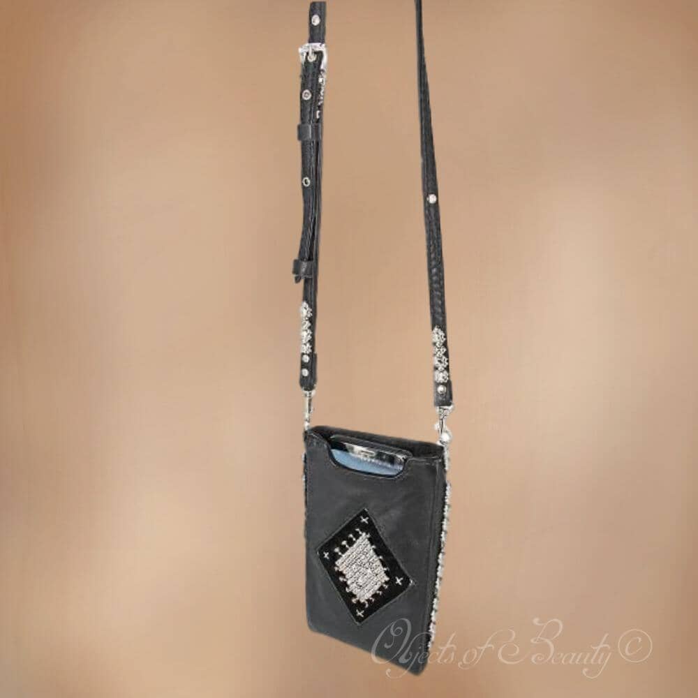 Indira Liquid Metal Leather Cell Phone Bag | SG Liquid Silver Mesh Purses and Bags Sergio Gutierrez Liquid Metal Jewelry 
