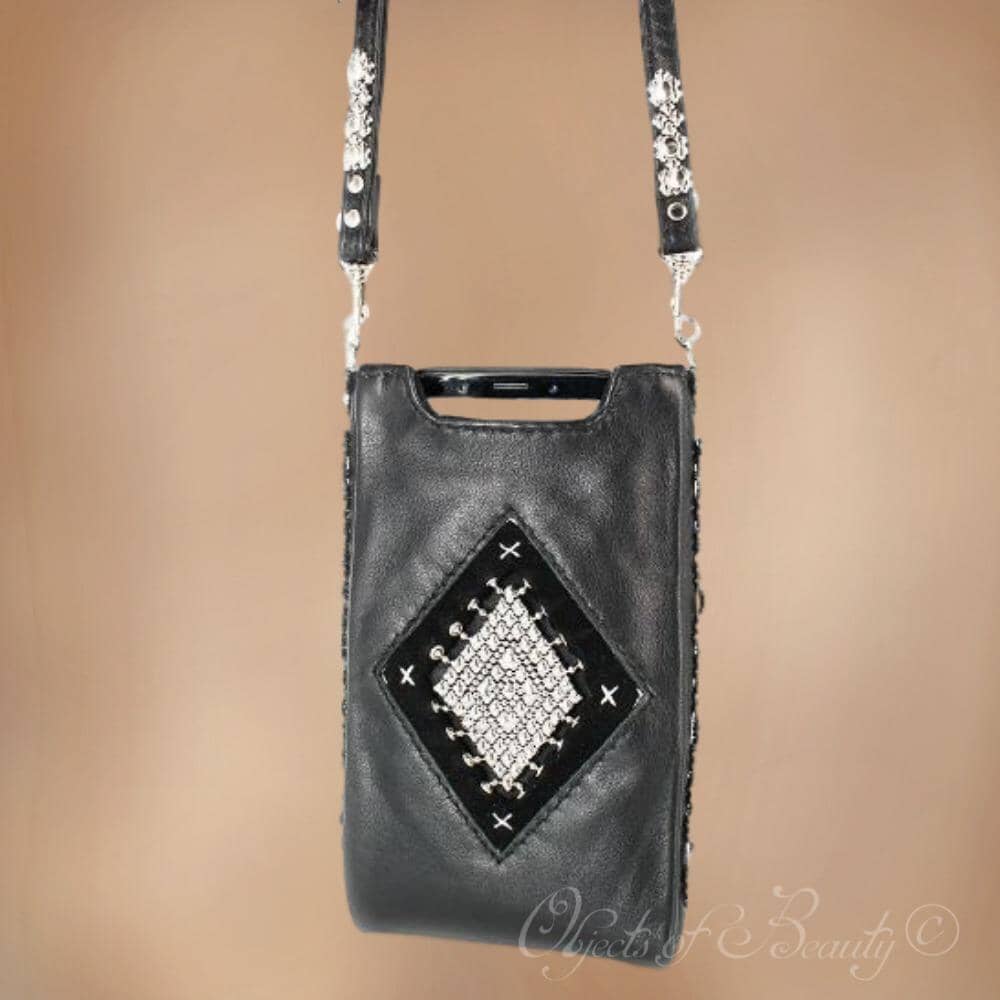 Indira Liquid Metal Leather Cell Phone Bag | SG Liquid Silver Mesh Purses and Bags Sergio Gutierrez Liquid Metal Jewelry 