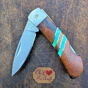 Ironwood Turquoise Knife w Damascus | Yellowstone Spirit Southwestern Collection Collectible Knives Santa Fe Stoneworks 