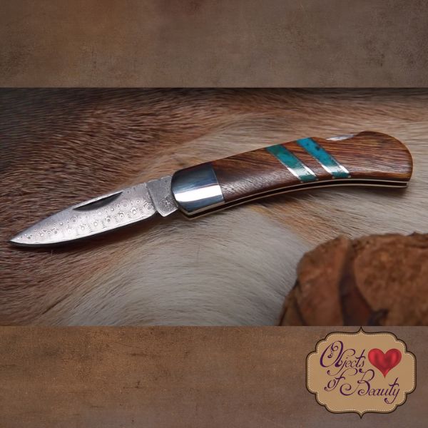 Ironwood Turquoise Knife w Damascus | Yellowstone Spirit Southwestern Collection Collectible Knives Santa Fe Stoneworks 