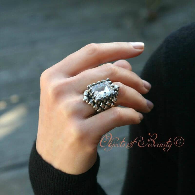 Isabella's Poem SG Liquid Silver Ring rings Sergio Gutierrez Liquid Metal Jewelry Size 6 Antique Silver Plate 