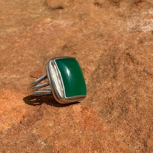 Jade ~ Green Onyx Double Bezel Beth Dutton-like Ring | Yellowstone Spirit Southwestern Collection Beth Dutton-Like Jade Ring Objects Of Beauty Southwest 