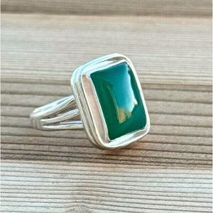 Jade ~ Green Onyx Double Bezel Beth Dutton-like Ring | Yellowstone Spirit Southwestern Collection Beth Dutton-Like Jade Ring Objects Of Beauty Southwest 