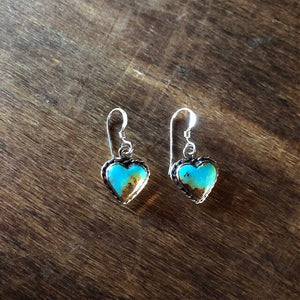 Kingman Turquoise Silver Heart Earrings | Yellowstone Spirit Southwestern Collection Turquoise Earrings Objects of Beauty Southwest 