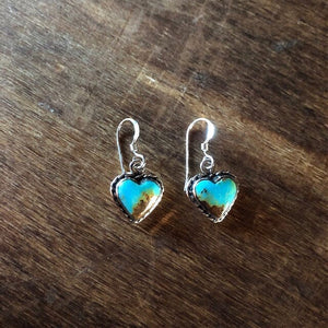 Kingman Turquoise Silver Heart Earrings | Yellowstone Spirit Southwestern Collection Turquoise Earrings Objects of Beauty Southwest 