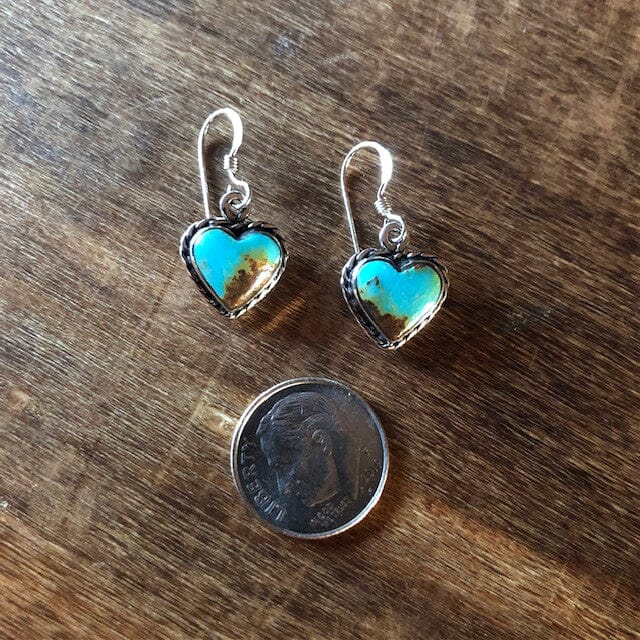 Kingman Turquoise Silver Heart Earrings | Yellowstone Spirit Southwestern Collection Turquoise Earrings Objects of Beauty Southwest 