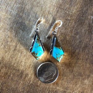 Kingman Turquoise Sterling Silver Chevron Earrings | Yellowstone Spirit Southwestern Collection Turquoise Earrings Objects Of Beauty Southwest 