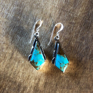 Kingman Turquoise Sterling Silver Chevron Earrings | Yellowstone Spirit Southwestern Collection Turquoise Earrings Objects Of Beauty Southwest 