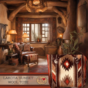 Lakota Sunset Southwestern Wool Tote Yellowstone Spirit Southwestern Collection Wool Bag Objects of Beauty Southwest 